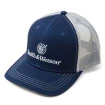 Boné de beisebol Hat Smith & Wesson Trucker azul cinza emblema Boné de beisebol Hat Smith & Wesson Trucker azul cinza emblema