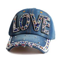 Boné de beisebol, jeans, chapéu liso, LOVE, strass, bordado