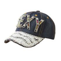Boné de beisebol jeans com strass com letras 'SEXY' para adultos