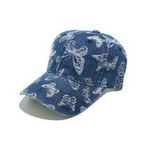 Boné de beisebol jeans de algodão com padrão de borboleta em toda parte