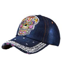 Boné de beisebol jeans Trucker com bordado de caveira para adulto Boné de beisebol jeans Trucker com bordado de caveira para adulto