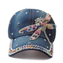 Boné de beisebol Trucker com design de libélula de strass