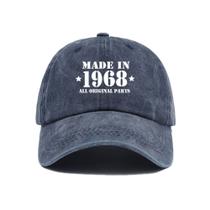 Boné de beisebol vintage de algodão lavado 1968 com estampa azul marinho