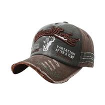 Boné De Beisebol Vintage Unissex Em Algodão Lavado Com Bordado De Letras E Padrão De Cabeça De Vaca