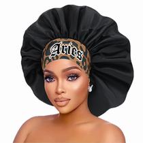 Boné de cabelo acetinado com estampa do zodíaco de Áries, design de leopardo Boné de cabelo acetinado com estampa do zodíaco de Áries, design de leopardo