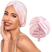 Boné de cabelo de cetim de seda Baqzqudnl ajustável para dormir rosa