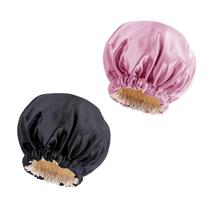 Boné de cetim, boné de seda, capuz de cabelo para dormir, gorro desleixado, boné de dormir de cetim para cabelos naturais e encaracolados femininos (preto e rosa escuro)