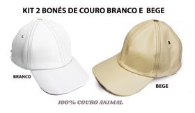 Boné de Couro KIT 2 Bonés 100% Couro Legítimo na cor Begê e Branco
