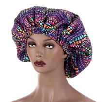 Boné de dormir com estampa africana com design floral roxo acetinado