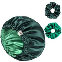 Boné de dormir de cetim de dupla camada com alça ajustável verde Boné de dormir de cetim de dupla camada com alça ajustável verde