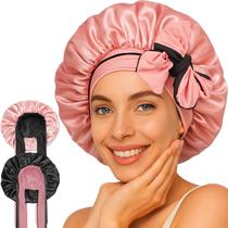 Boné de dormir de cetim de seda reversível Atgdluk com laço Boné de dormir de cetim de seda reversível Atgdluk com laço