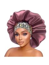 Boné de dormir de cetim Libra Zodiac Print para proteção de cabelo rosa