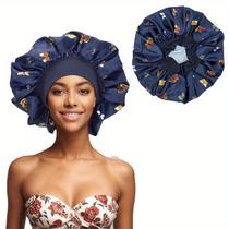 Boné de dormir elástico acetinado com estampa floral, proteção UV, roxo Boné de dormir elástico acetinado com estampa floral, proteção UV, roxo