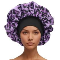 Boné de dormir elástico acetinado com estampa floral, proteção UV, roxo