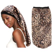Boné de dormir, elástico, estampa de leopardo, proteção para cabelo acetinado Boné de dormir, elástico, estampa de leopardo, proteção para cabelo acetinado