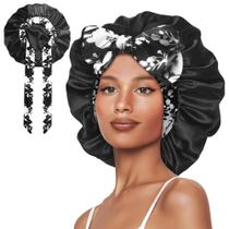 Boné de dormir Vettres Hair Bonnet, forrado de cetim, seda, flor preta