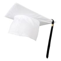 Boné de formatura de poliéster branco com borla preta Boné de formatura de poliéster branco com borla preta