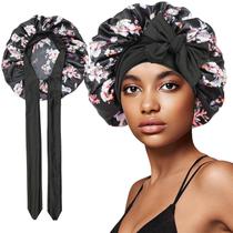 Boné de proteção de cabelo Sleep Bonnet Floral Satin com gravata borboleta