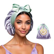 Boné de seda real para mulheres que dormem com cabelos encaracolados, lisos e finos Touca de cabelo para dormir Alternativa premium ao gorro de cetim de dupla camada Envoltório de seda para dormir com gravata Wonder Loop Lavanda