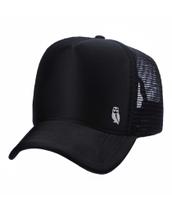 Boné De Telinha Estampado Aba Curvada Trucker Preto Top