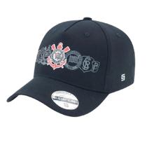 Boné do corinthians oficial snapback aba curva flexcap cor:preto/chumbo