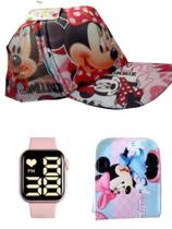 Boné e carteira Miney mas relógio digital a prova d agua smart feminina infantil , kit 2 em 1.