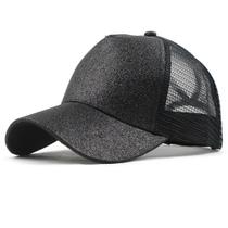 Boné Feminino Brilho Glitter Com Saída Rabo De Cavalo Preto Boné Feminino Brilho Glitter Com Saída Rabo De Cavalo Preto