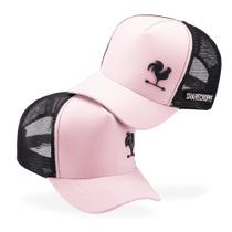 Bone Feminino Country Rosa Sharecropper Basico Modelo Telinha Trucker Silk Galo Preto