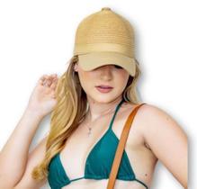Boné feminino de praia palha sintética com aba verão piscina