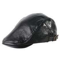 Boné Flat Gatsby Newsboy de material sintético preto para homens