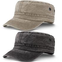 Boné Geyoga Army, 2 peças, chapéu militar de cadete para homens e mulheres, boné plano de algodão lavado, unissex, esportivo ao ar livre, chapéu de sol casual (cáqui, preto)