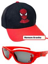 Boné infantil bordado e oculos masculino do homem aranha , kit 2 em 1 para presentear seu filho