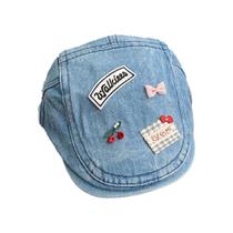 Boné jeans unissex com bordado em cereja, laço e adesivo