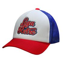 Boné Liga Retrô Trucker Branco Vermelho - Azul Boné Liga Retrô Trucker Branco Vermelho - Azul