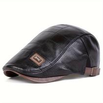 Boné Masculino em Couro PU, Boina da Moda, Chapéu Casual Ajustável - Boné Masculino em Couro PU, Boina da Moda, Chapéu Casual Ajustável -