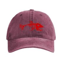 Boné Masculino Estilo Dad Hat Com Efeito Desgastado E Estampa De Esqueleto De Peixe Para Pesca Ao Ar