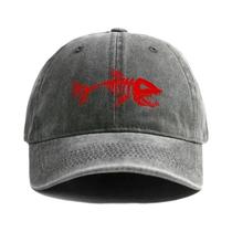 Boné Masculino Estilo Dad Hat Com Efeito Desgastado E Estampa De Esqueleto De Peixe Para Pesca Ao Ar