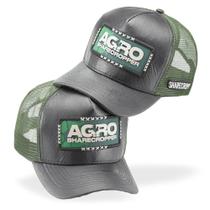 Boné Masculino Feminino Trucker Telinha Country Agro Sharecropper Frente Preta Em Couro Lançamento