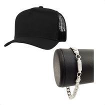 Boné Masculino Preto Premium Regulável + Pulseira Banhada 18k De Alta Qualidade Enviamos Hoje Mesmo