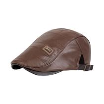 Boné Masculino Retrô De Couro PU Ajustável Estilo Newsboy Chapéu Plano Boina Hip Hop Chapéu De