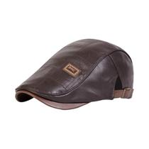 Boné Masculino Retrô De Couro PU Ajustável Estilo Newsboy Chapéu Plano Boina Hip Hop Chapéu De