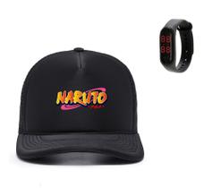 Boné Naruto Anime Aba Curva + Relógio Digital Mangá Lançamento Adulto Infantil