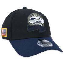 Bone New Era 39THIRTY Seattle Seahawks Salute To Service 2022 Stretch Fit Aba Curva Stretch Fit Preto