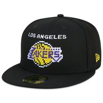Bone New Era 59FIFTY NBA Los Angeles Lakers Tecnologic Aba Reta Preto Aba Reta Fitted Preto
