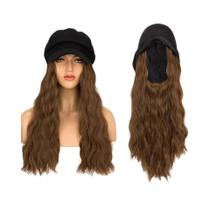 Boné Newsboy Preto Com Extensões De Cabelo Bob, Peruca Sintética Cacheada E Ondulada De 18