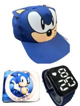Boné novo e carteira Sonic mas relógio digital a prova d agua smart masculino infantil , kit 2 em 1.