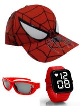 Boné ,oculos e relógio digital a prova d agua homem aranha infantil masculino