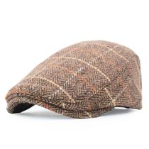 Boné plano com padrão Houndstooth para homens e mulheres, algodão marrom