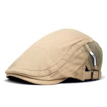 Boné plano de algodão bege com painel lateral de malha para homens e mulheres Boné plano de algodão bege com painel lateral de malha para homens e mulheres