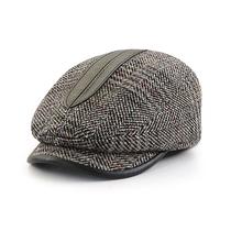 Boné plano de tweed com detalhes em couro para homens